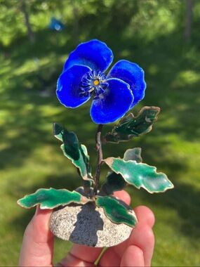 Vintage Bovano of Cheshire Handcrafted in CT, USA Blue Enamel Pansy Flower